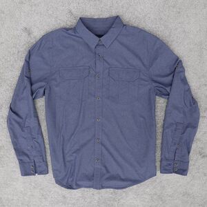 Prana Shirt Men's Medium M Blue Solid Button Up Long Sleeve Front Pockets Casual
